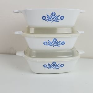 3 Corning Ware Vintage Cornflower Casserole Dish